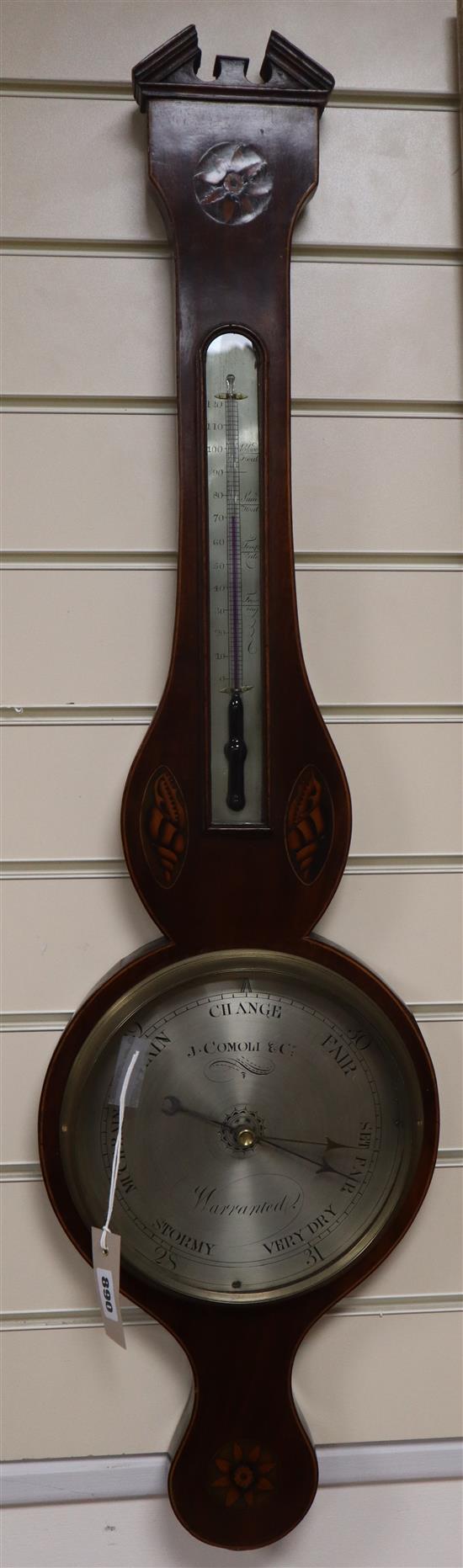 A George III mahogany wheel barometer by Comoli & Co H.97cm